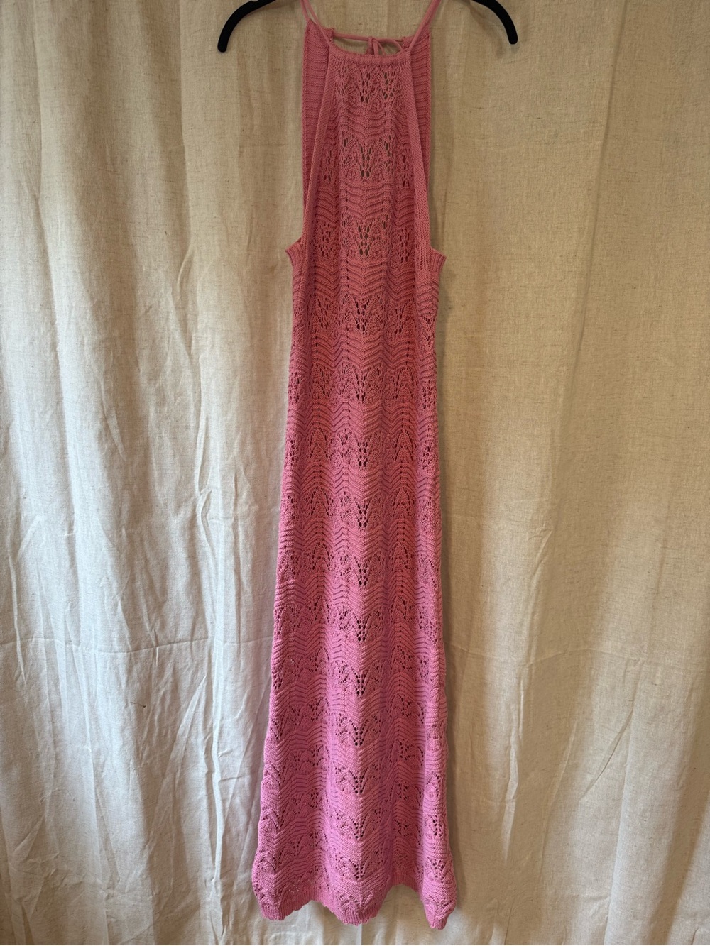 Mango Pink Crochet Halter Maxi Dress
